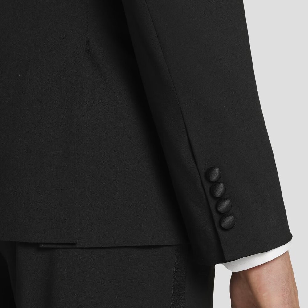NEW Egara Skinny Fit Satin Peak Lapel Black Tuxedo Jacket 40 REGULAR 40R - Picture 6 of 8